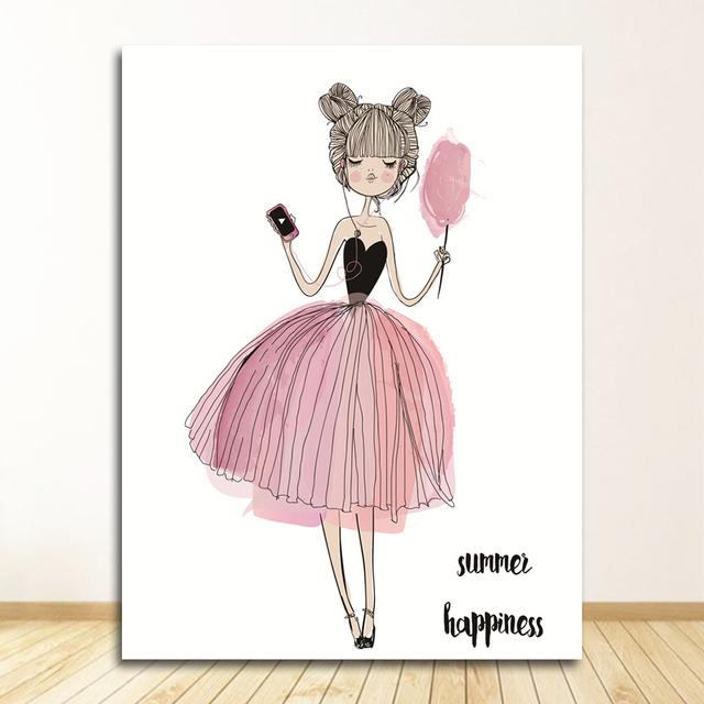 Print Wall Art Pictures Gifts Children Room Home Decor Watercolor Pink Kawaii Girls Poster Nursery Decor Flower Canvas Paintings