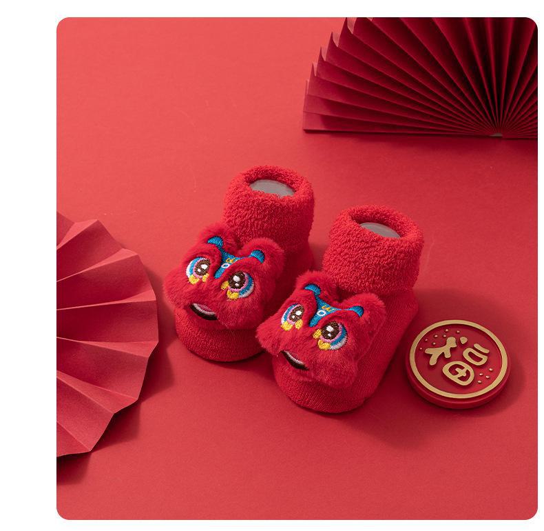 Newborn Baby Red Terry Cotton Socks: Plus Velvet, Thickened, Autumn/Winter Style