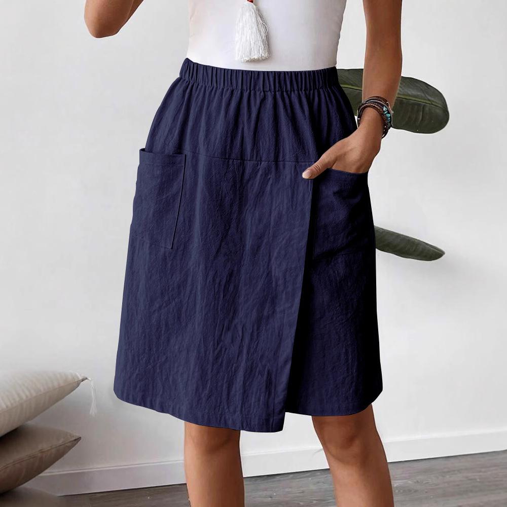 Women's Elastic Waist Side Pocket Midi Skirt In Multiple Colors