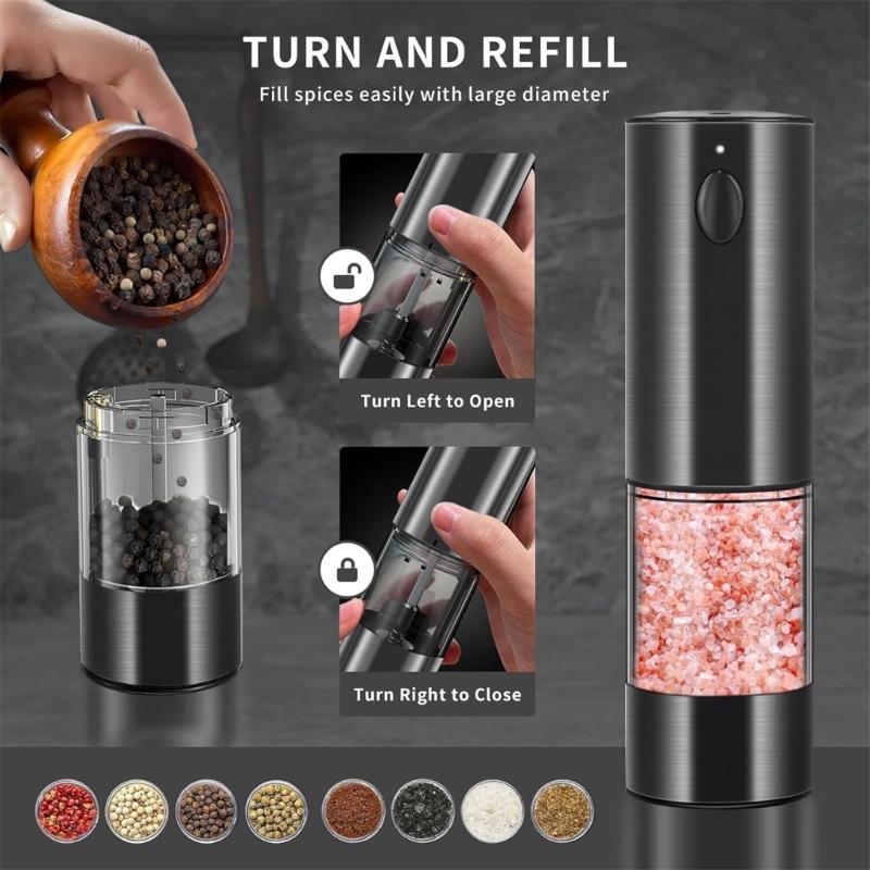 Convenient Rechargeable Salt Mill Peppers Mill Adjustable Coarseness Peppers Grinder Electric Salt Mill for Kitchen