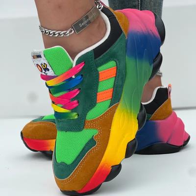 Damen Bunte Plateau-Sneaker Bequeme Schnürung Lässige Laufschuhe Mode Leichte Outdoor-Wanderschuhe