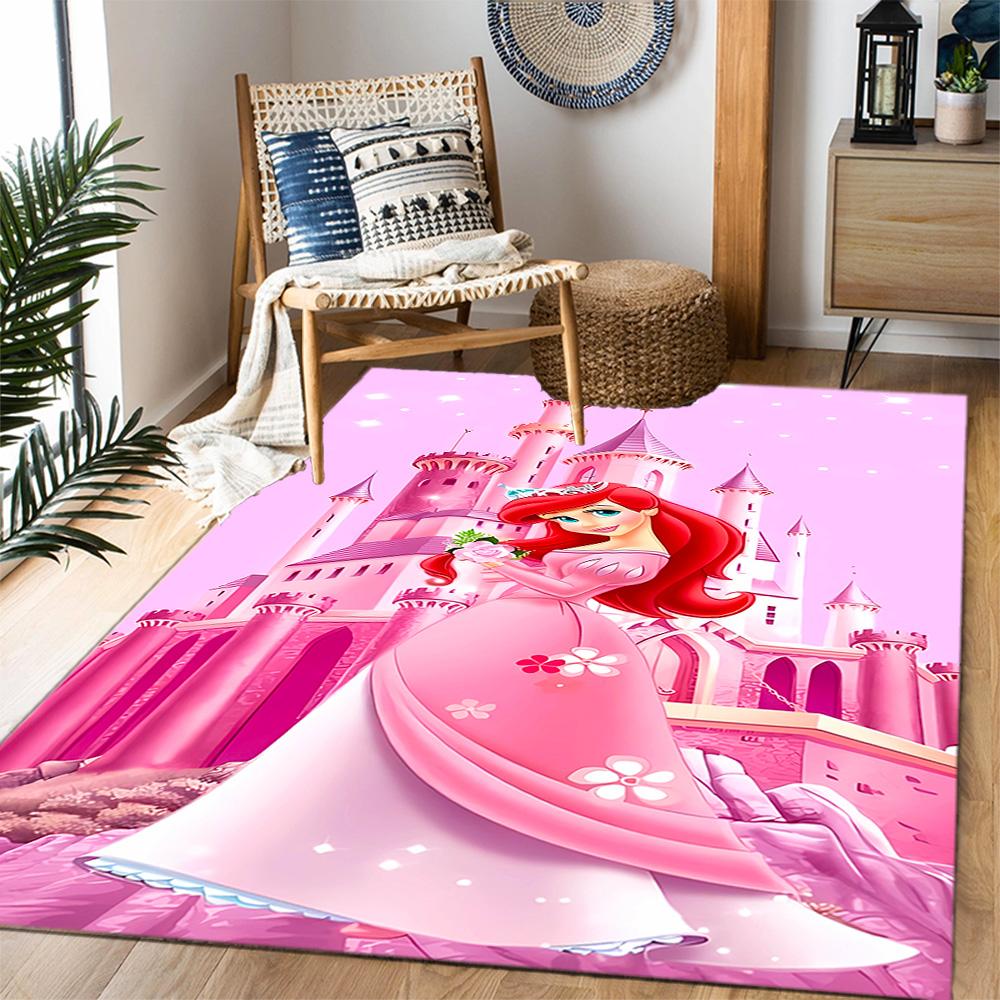 Underwater Mermaid Adventure Disney Cartoon Theme Anti-Slip Rug - Polyester, Home Decor, Suitable for Bedrooms, Living Rooms, Doorways, and Studios