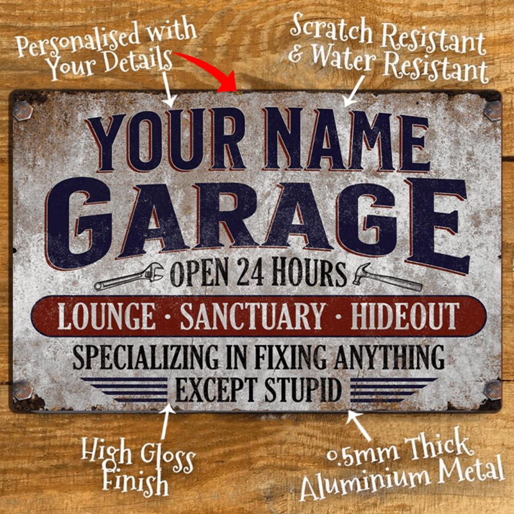 Exklusives Individuell Gestaltbares Vintage Metall Garagenschild Personalisierte Klassische Namensschild Retro Lounge Deko Wasserdichtes Aluminium
