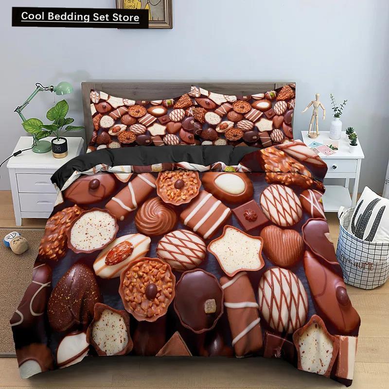 Comforter Chocolate Bedding Set Dessert Candy Comforter Sweet Food Girls Single Queen King 2/3Pcs Polyester
