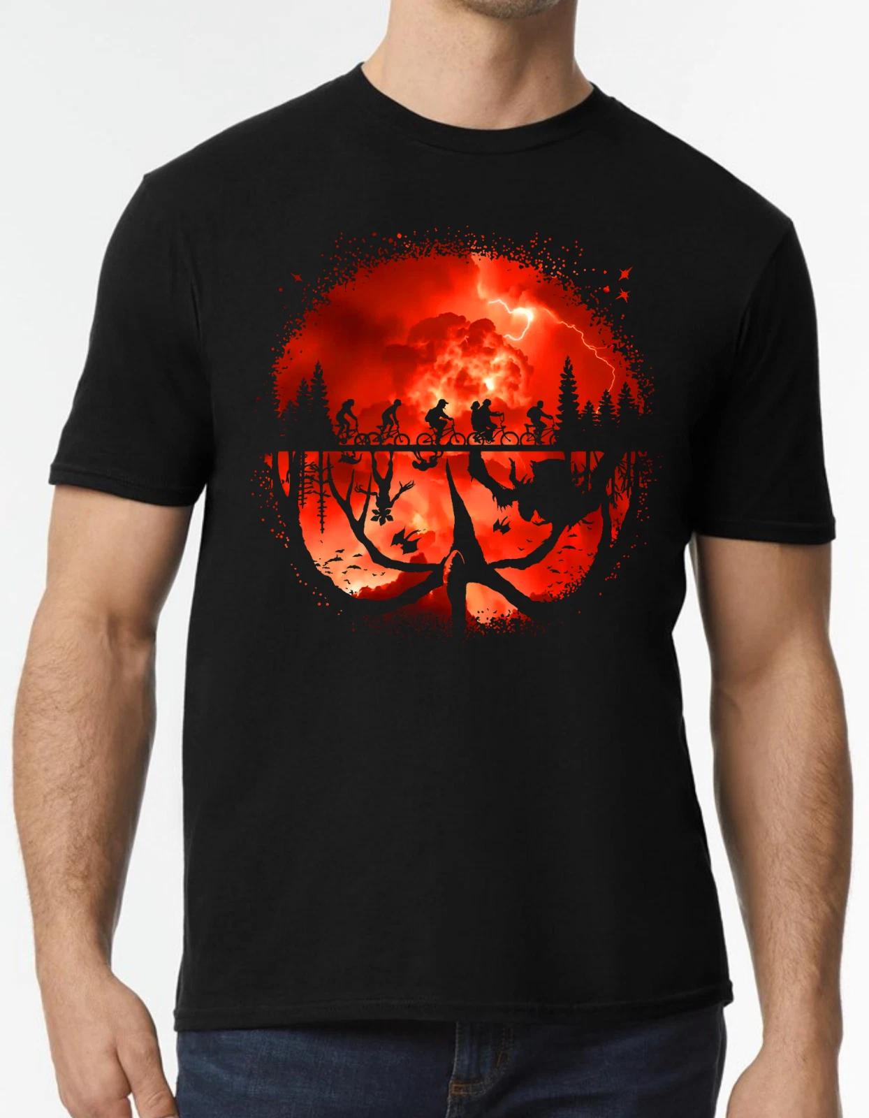 Stranger Things Upside Down 100% Cotton T-shirt Mens Tees Top Vibrant Graphic Print Adult Teen Xmas Gift XL