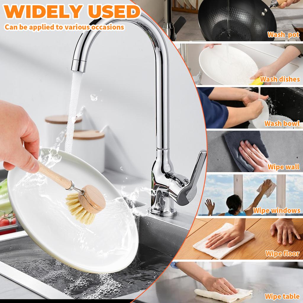 Szczotka do szorowania naczyń Czyszczenie kuchni Włosie sizalowe Zestaw Patelnia żeliwna Garnki Patelnie Szczotka do garnków z uchwytem Myjka do naczyń loofah