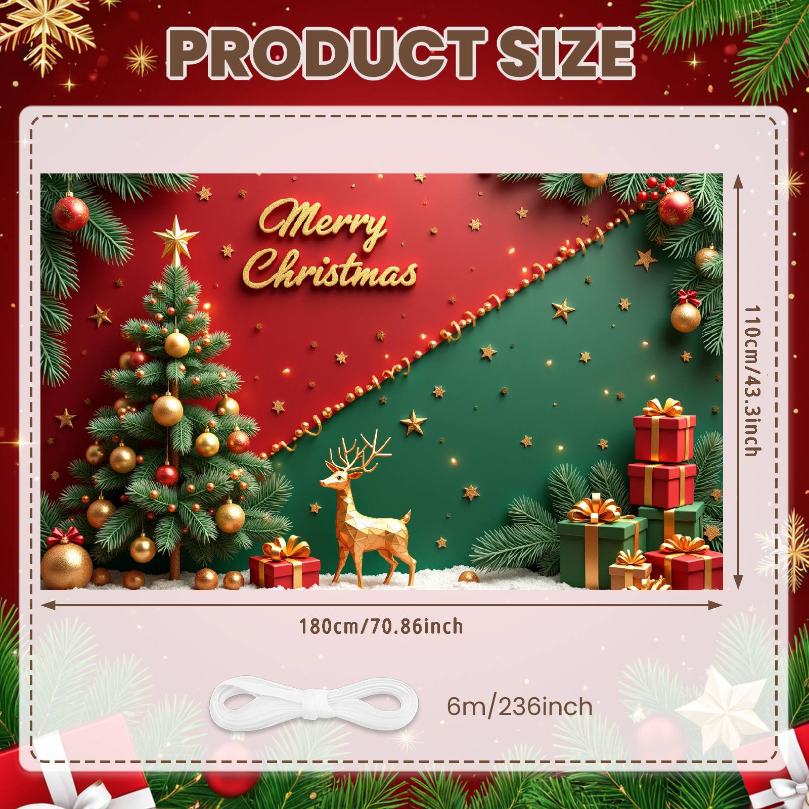 Merry Christmas Banner Reindeer Pattern Holiday Banner Christmas Party Banner Shiny Glitter For Christmas Party Winter Festival