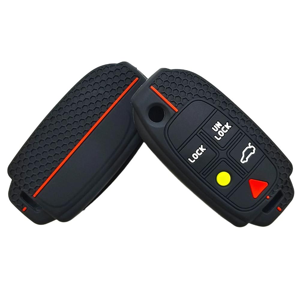 New Style Silicone Auto Key Fob Cover Case Mount Protect Set Fit For Volvo S80 S60 V70 Xc70 Xc90 D05 5 Buttons Folding Flip Key Fob Bag