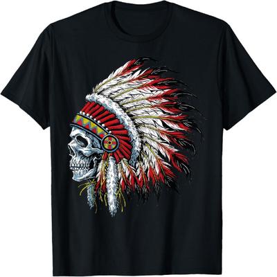 Chief Indian Skull Tribal Headdre for Lovers Indigenous T-Shirt