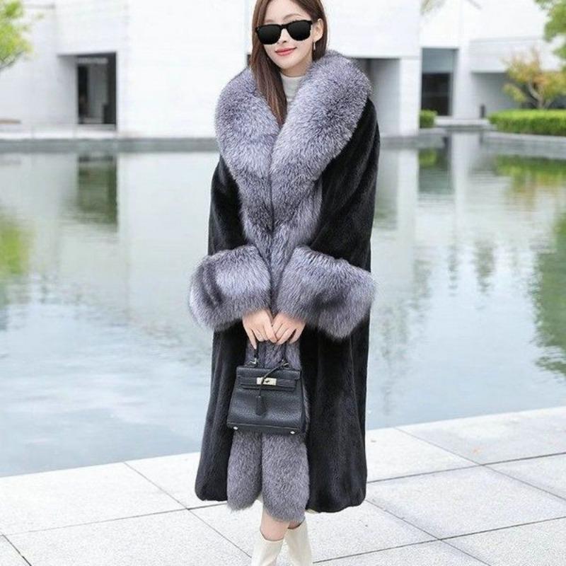 Imitation Mink Velvet Medium and Long Temperament Fur Integrated Fur Coat Thin High-end Coat Large Size