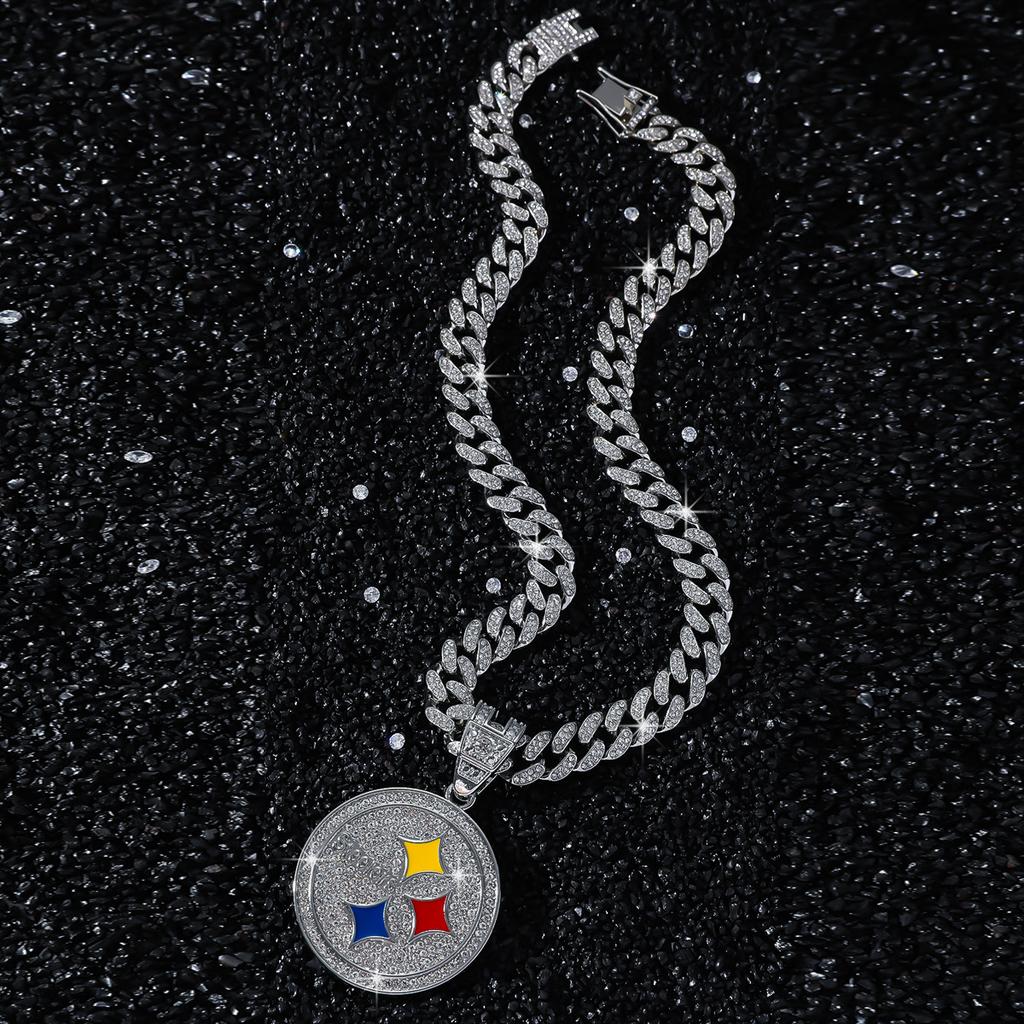 Zawieszka z logo dysku diamentowego, łańcuch kubański, kreatywny europejski i amerykański styl osobowości hip hopowy naszyjnik z zawieszką