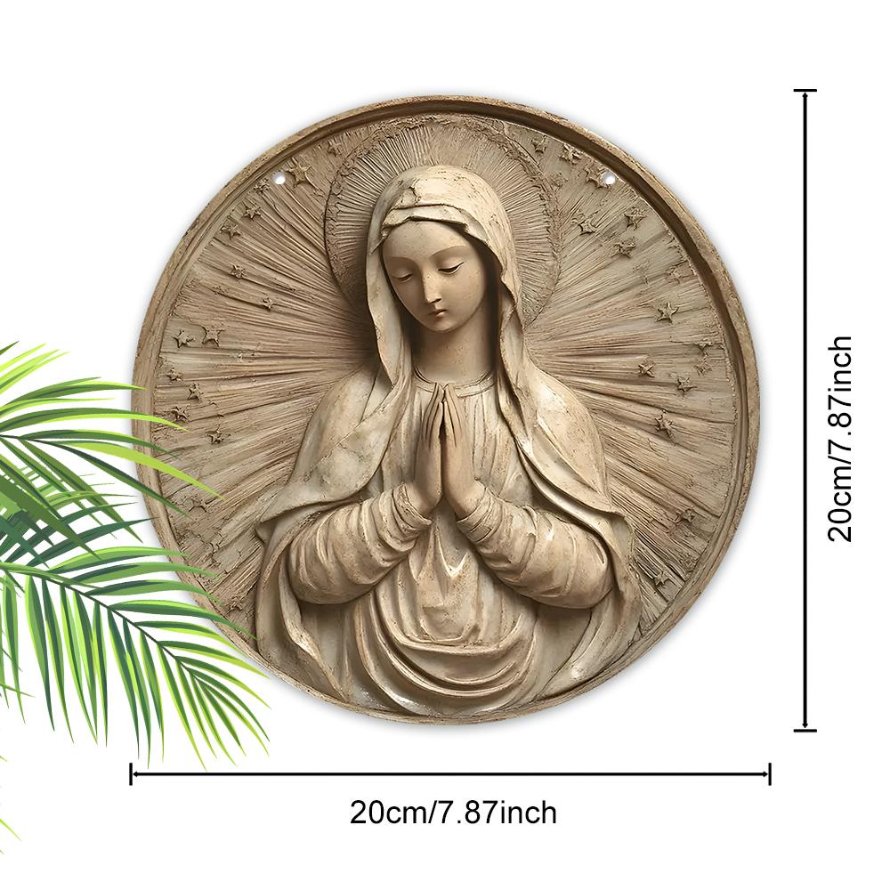 Biddende Maagd Maria Rond Houten Hangbord, 2D Platte Geprinte Religieuze Muur Deur Ornament, Katholieke Huisdecoratie Cadeau