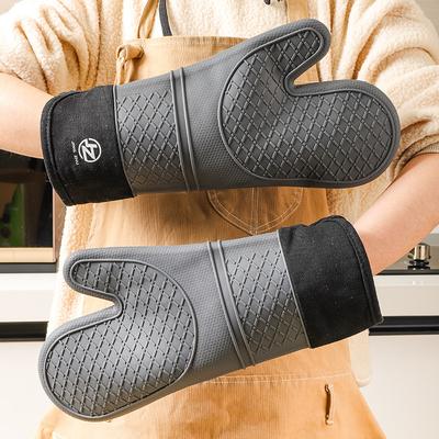Silicone Oven Gloves Heat Insulation Anti-scalding Gloves High Temperature Resistant Gloves Waterproof Chef Baking Thickening