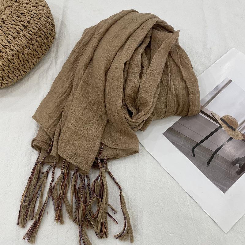 

Autumn and Winter Literary Retro Cotton and Linen Hanging Colorful Beard Scarf Women s Sun Protection Large Shawl Decoration