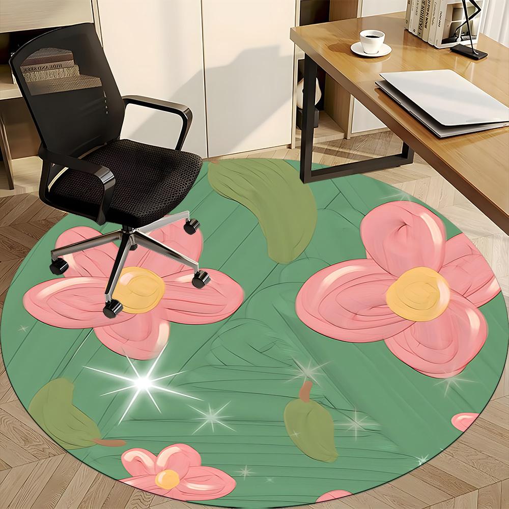 1pc Floral Fantasy Office Round Area Rug, Indoor Mat Suitable For Office, Under Office Chairs Bedroom Living Room Home Decor, Room Deco