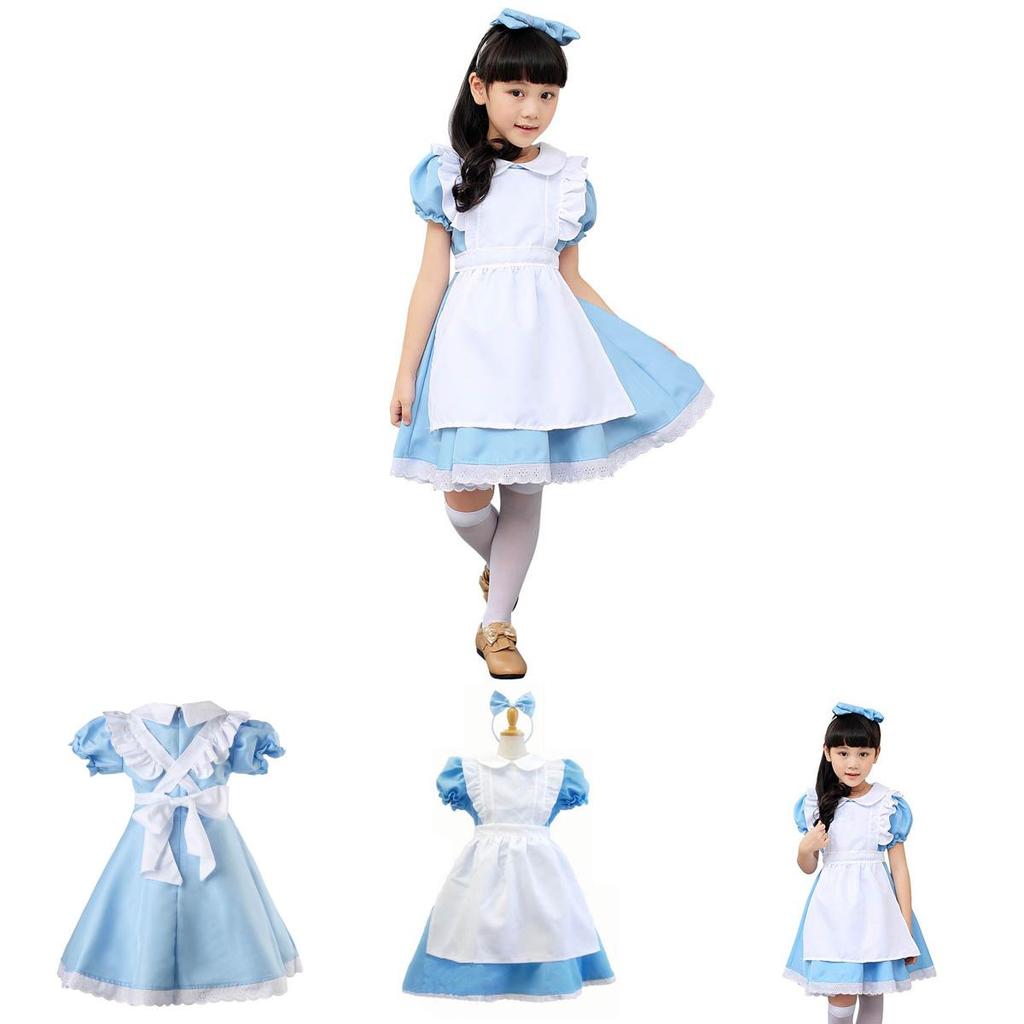 Enchanting Alice In Wonderland Costume For Kids With Detachable Frilled Apron
