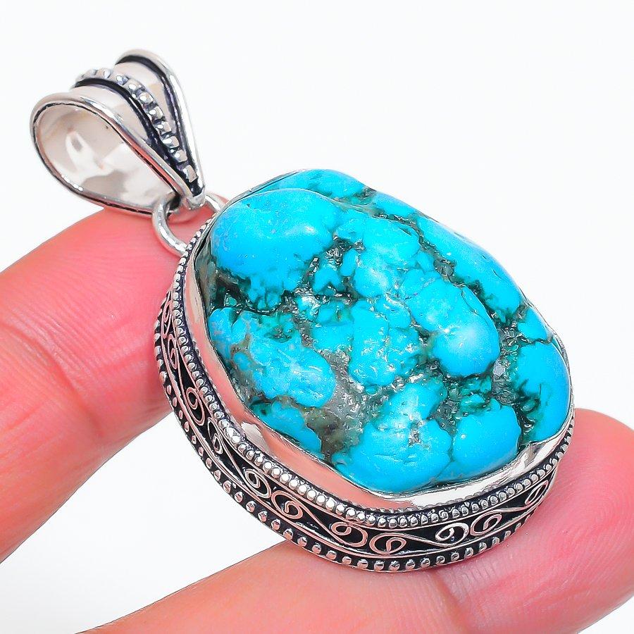 

Natural Tibetan Turquoise 925 Sterling Silver Jewelry Pendant 1.85 V7U54