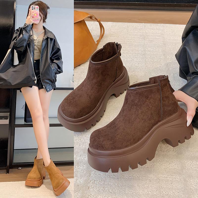 Martin boots women's new frosted leather platform muffin streamer casual short boots cm small Chelsea boots
