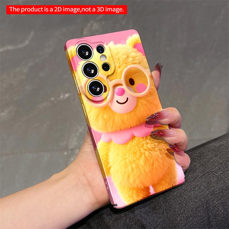 2DFlat Samsung phone case Cute Yellow Bear with Glasses and Pink Bow Applicable to Galaxy S22 S23 S24 S25ULTRA S26 A12 A13 A14 A15 A16