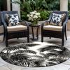 1pc Round Non-slip Rug with Black and White Tropical Leaf Pattern, Perfect for Living Room or Bedroom Decoration