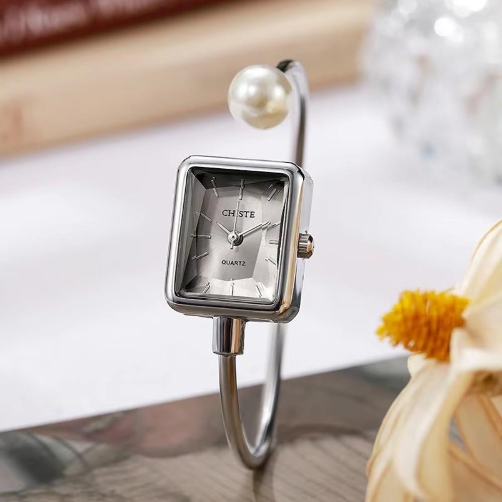Square Dial Pearl Bracelet Watch Open Bracelet Female Wristwatch Fashion Quartz Watch Women