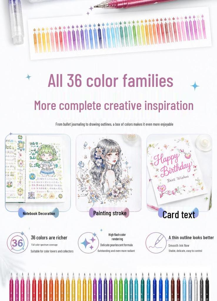 36-Color Metallic Acrylic Marker Set: Neutral Pens for DIY Art & Student Projects