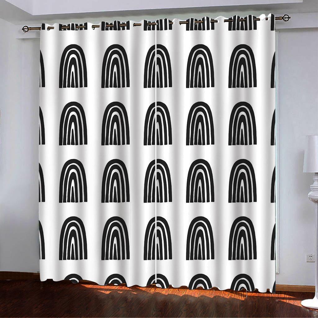 Curtains Black And White Simple Wind 3D Digital Printing High Density Blackout Curtains