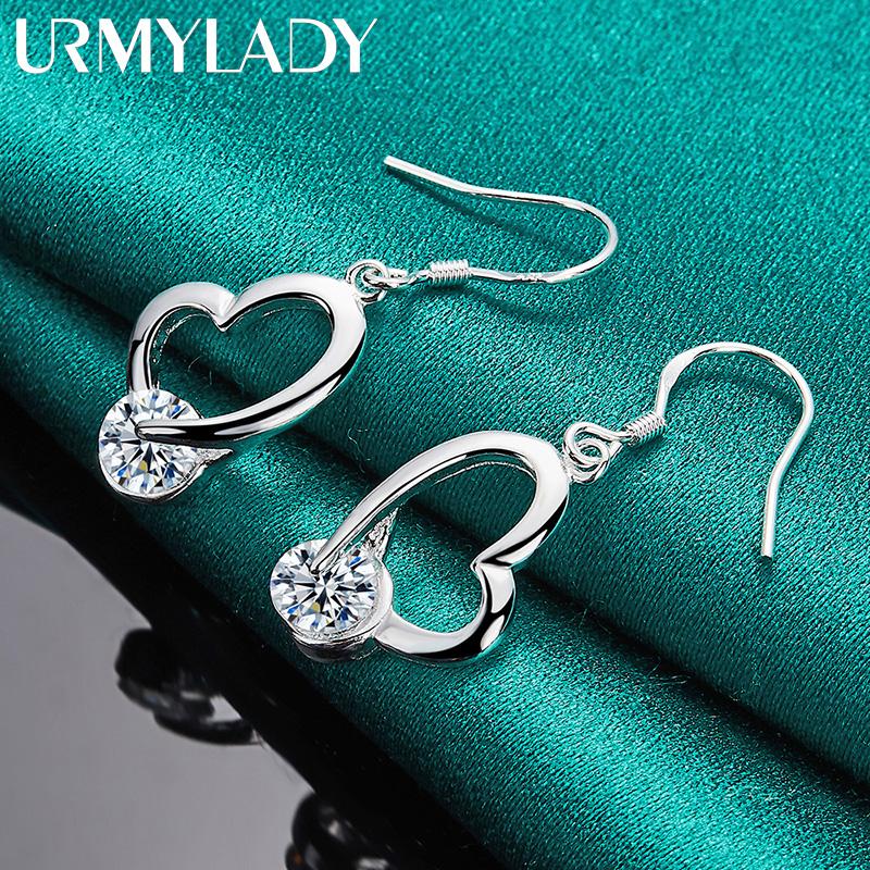 925 Sterling Silver Heart AAA Zircon Earrings For Women Charm Jewelry