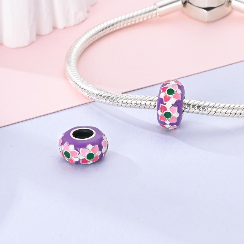 Original Charms Copper Retro Purple-Pink Flower Beads Fit Charms Plata Bracelets For Women Women Jewelry Making Diy Gift