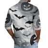 Men's Loose Fit Long Sleeve Shirt with Classic Collar Halloween Print Vintage Casual Button Down Shirt for Spring Autumn Daily Wear