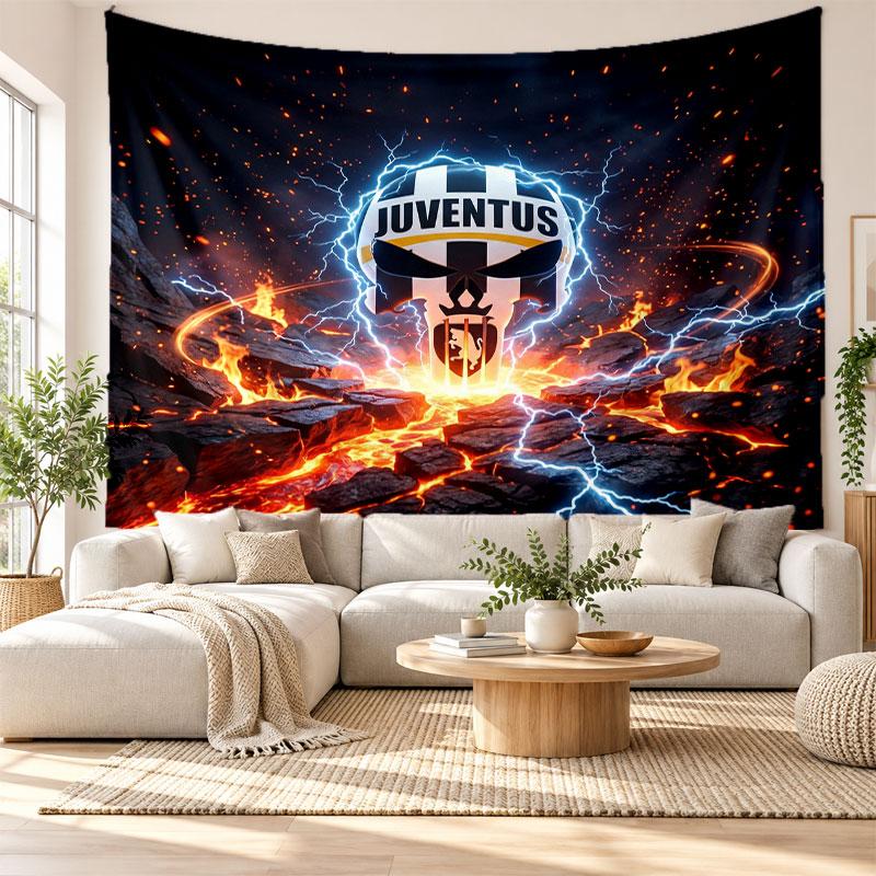 Arazzo da Parete FC Juventus, Appeso a Parete in Tessuto Morbido, Sfondo Decorativo per Camera da Letto, Arte da Parete per la Casa