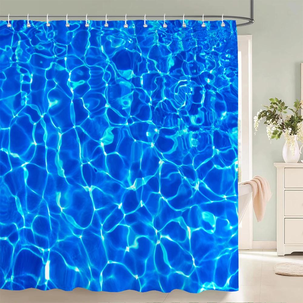 1 pc Blue minimalist art water ripple printing polyester material shower curtain waterproof fabric, bathroom partition curtain