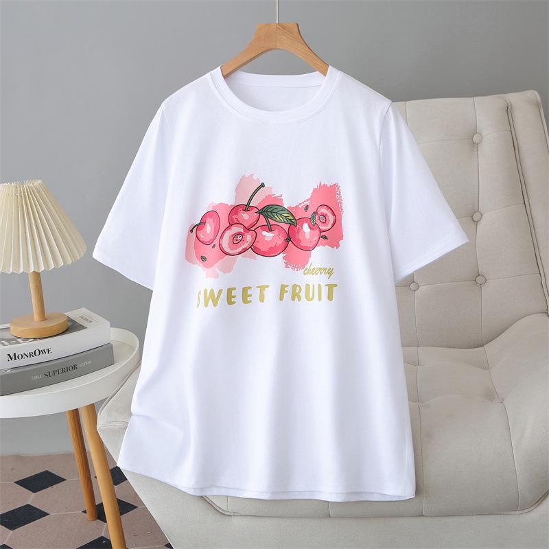 Summer 2026 Plus Size Cotton Printed T-Shirt - Round Neck, Short Sleeve, Versatile Slimming Top