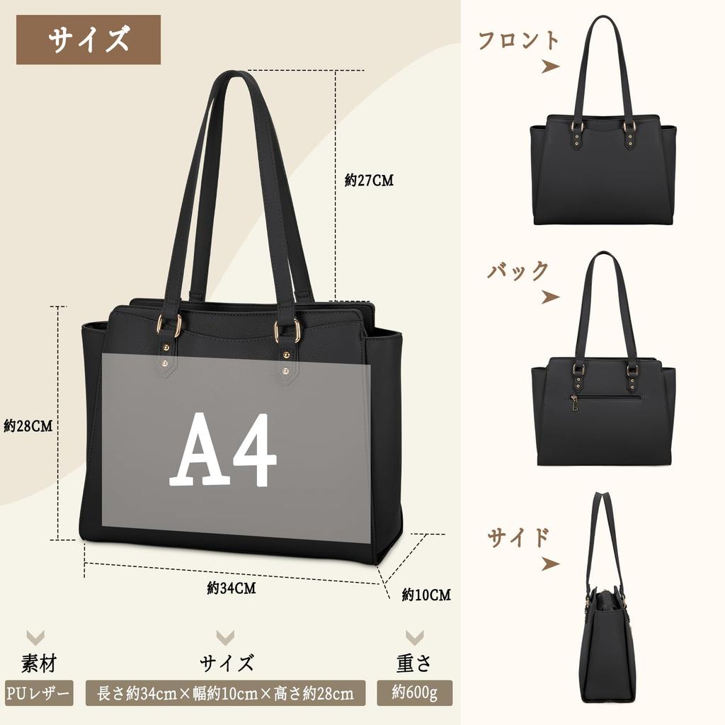 RAINSMORE Business Tote A4 Stands Large Shoulder with Perfect for Job and Black Women's Bag, Size, Alone, Water-Repellent, Capacity, 2-Way Bag, Studs,