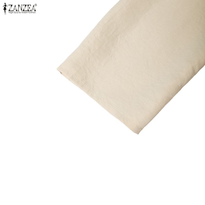 ZANZEA Vestido Largo Casual de Línea A con Manga Larga y Cuello Redondo para Mujer con Cremallera