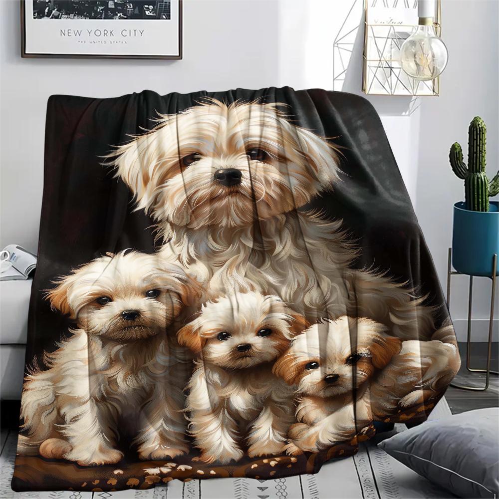 1Pc Cute Puppy Print Flannel Blanket, High quality Comfortable for All Seasons, Home Decor, Warmth and Comfort, Perfect for Christmas Gifts