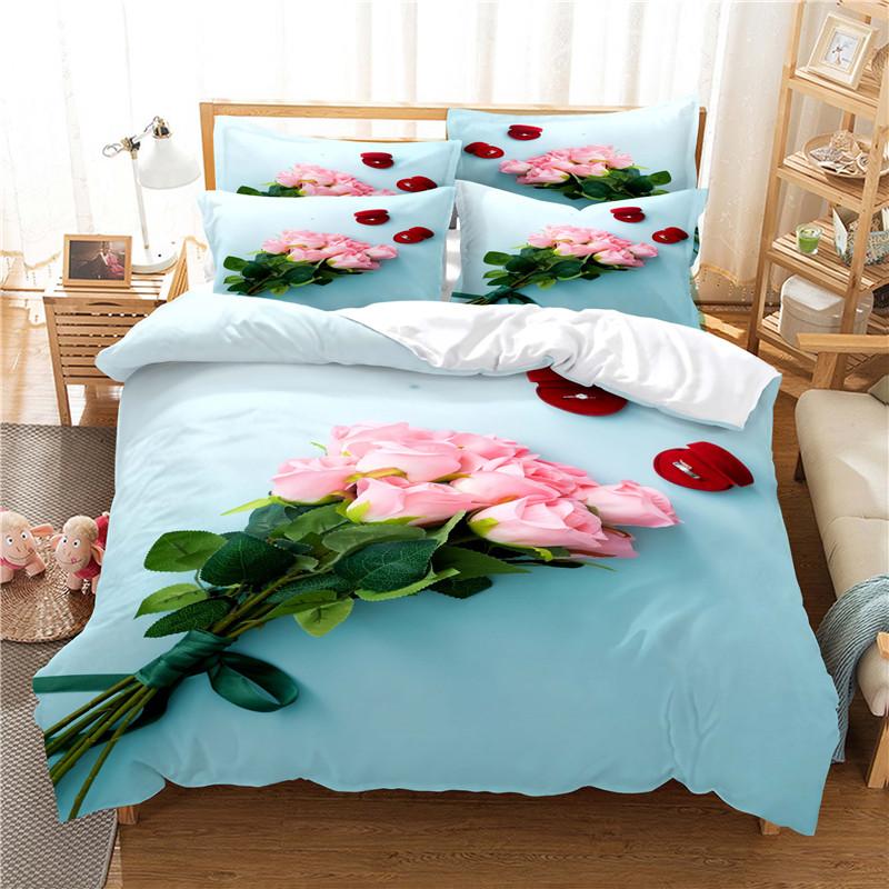 Flower Duvet Cover Set Colourful Plant Rose 3D Print Polyester Comforter Cover King Size For Girls Couple Valentine's Day Gift