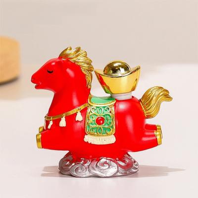 Cute Resin Horse Figurine Chinese Style Good Luck New Year Mascot Miniature Red Desktop Ornament Zodiac Ornaments Bookshelf