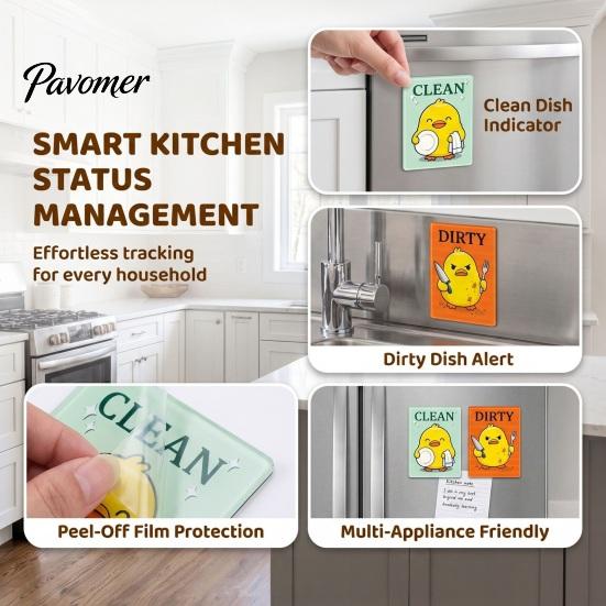 Cartoon Fridge Magnet Clean Dirty Dishwasher Magnet, Acrylic Animal Sign, Status Reminder Double-Sided & for Kitchen Decoration Sign