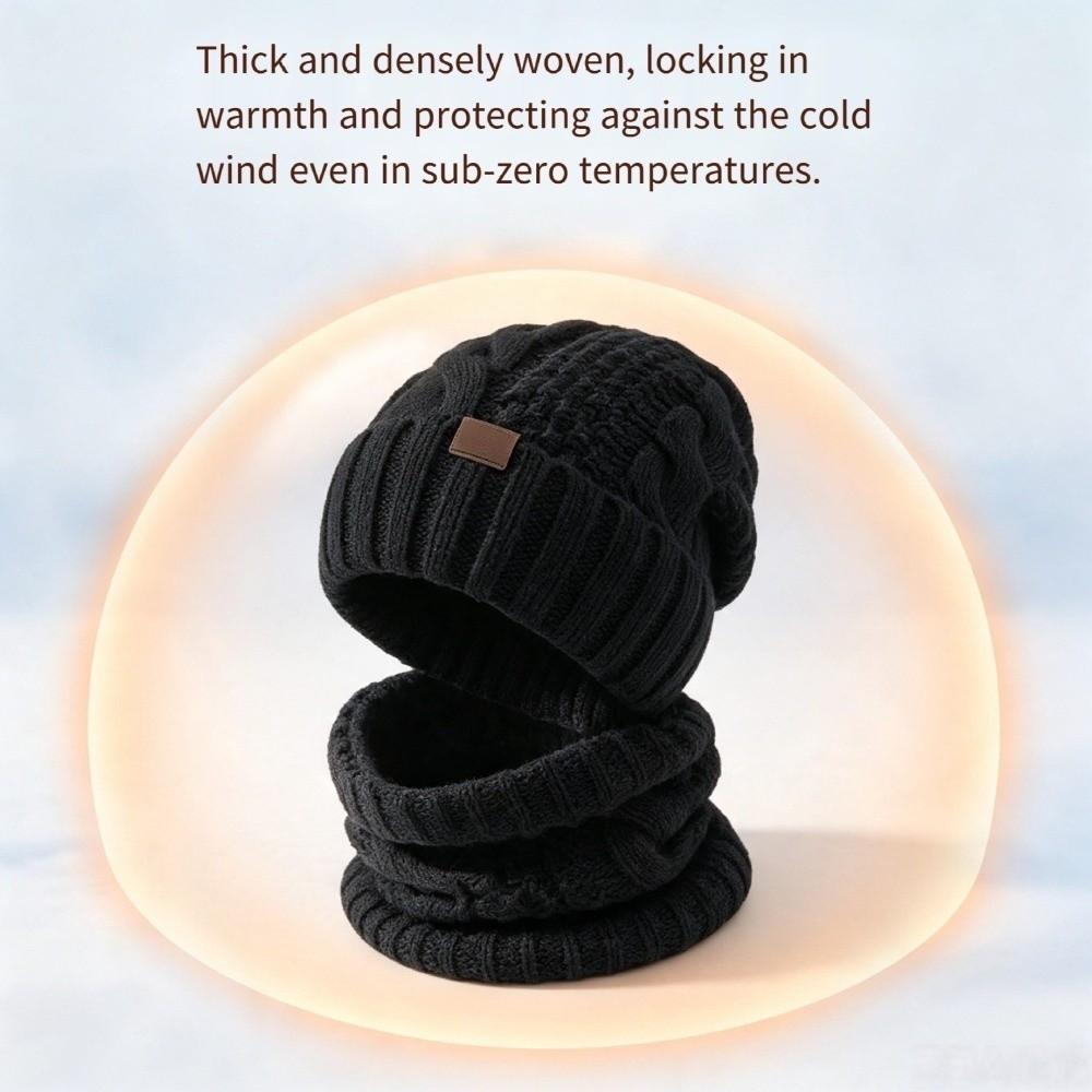 Cable Knit Knit Hat Scarf Set 2-Piece Set Thick Warm Beanie Hat Winter Cap Neck Warmer  Outdoor Use