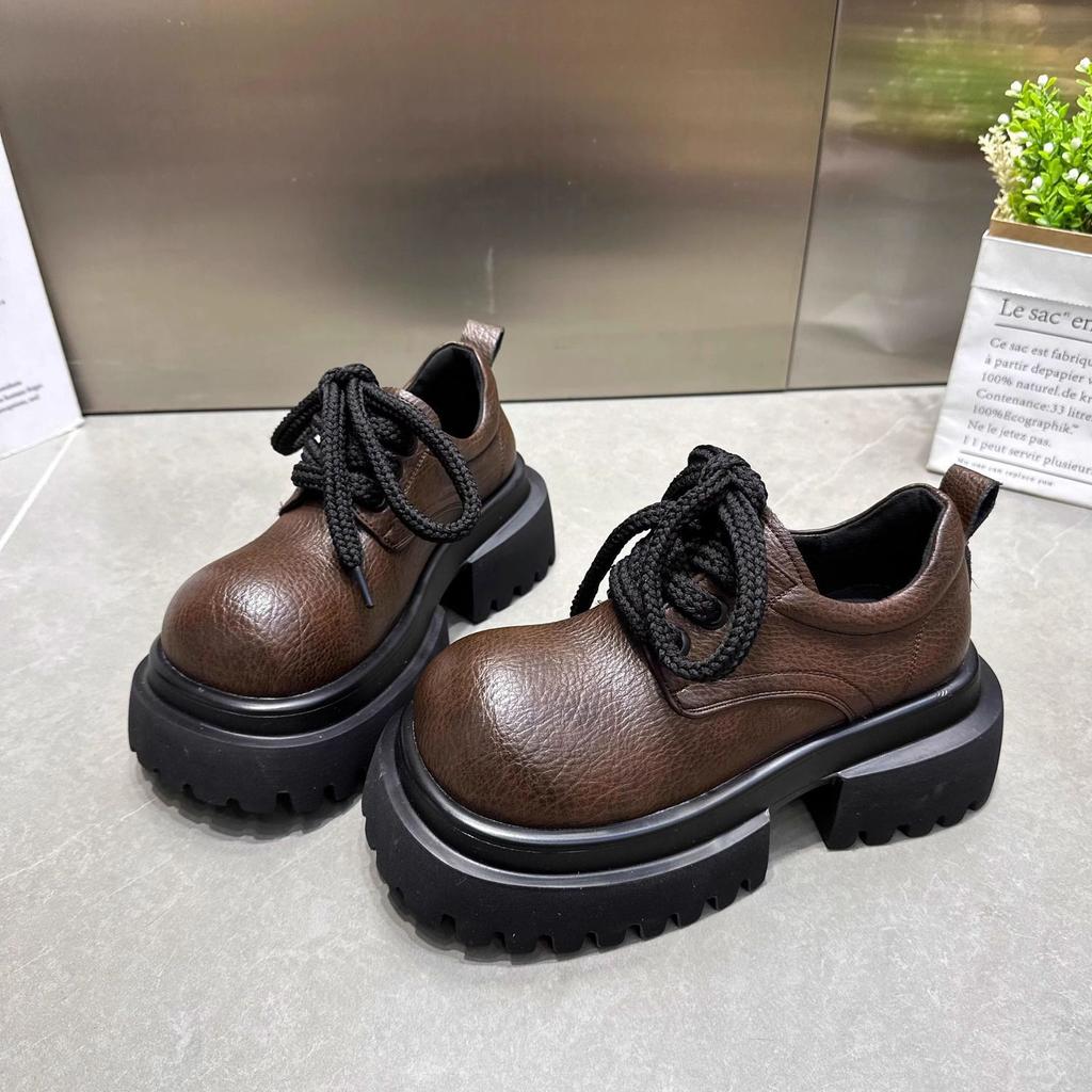 2025 New British Style Brock Lace-up Big Head JK Small Leather Shoes Loafers Low-top Single Shoes College Style Women's Shoes