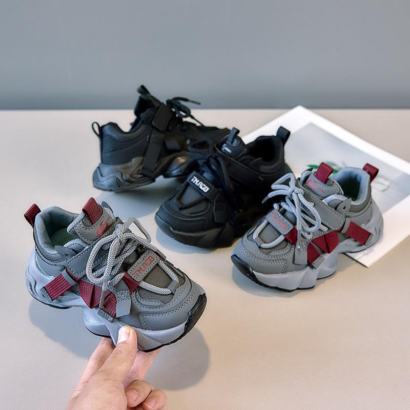 Girls' sneakers2026New Autumn Boys' Leather Casual Dad Shoes for Older Children and Students with Soft Soles for Running