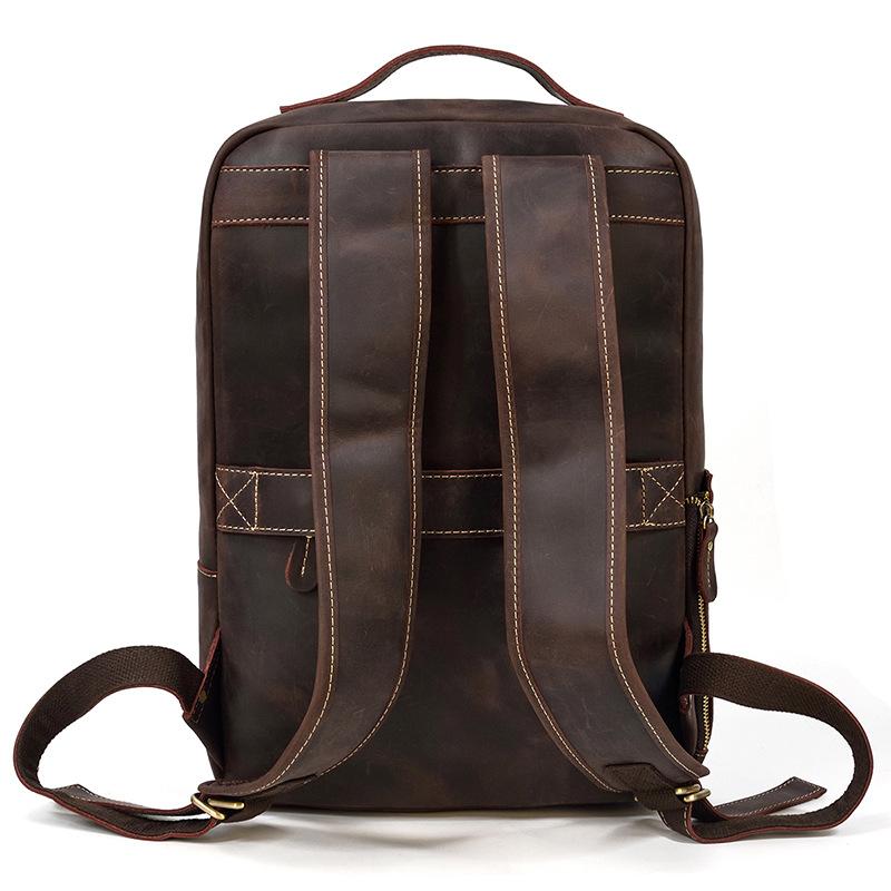 Vintage Crazy Horse Leather Casual Backpack Men'S Leather Backpack 15 Inch First Layer Cowhide Student School Bag Travel Bag