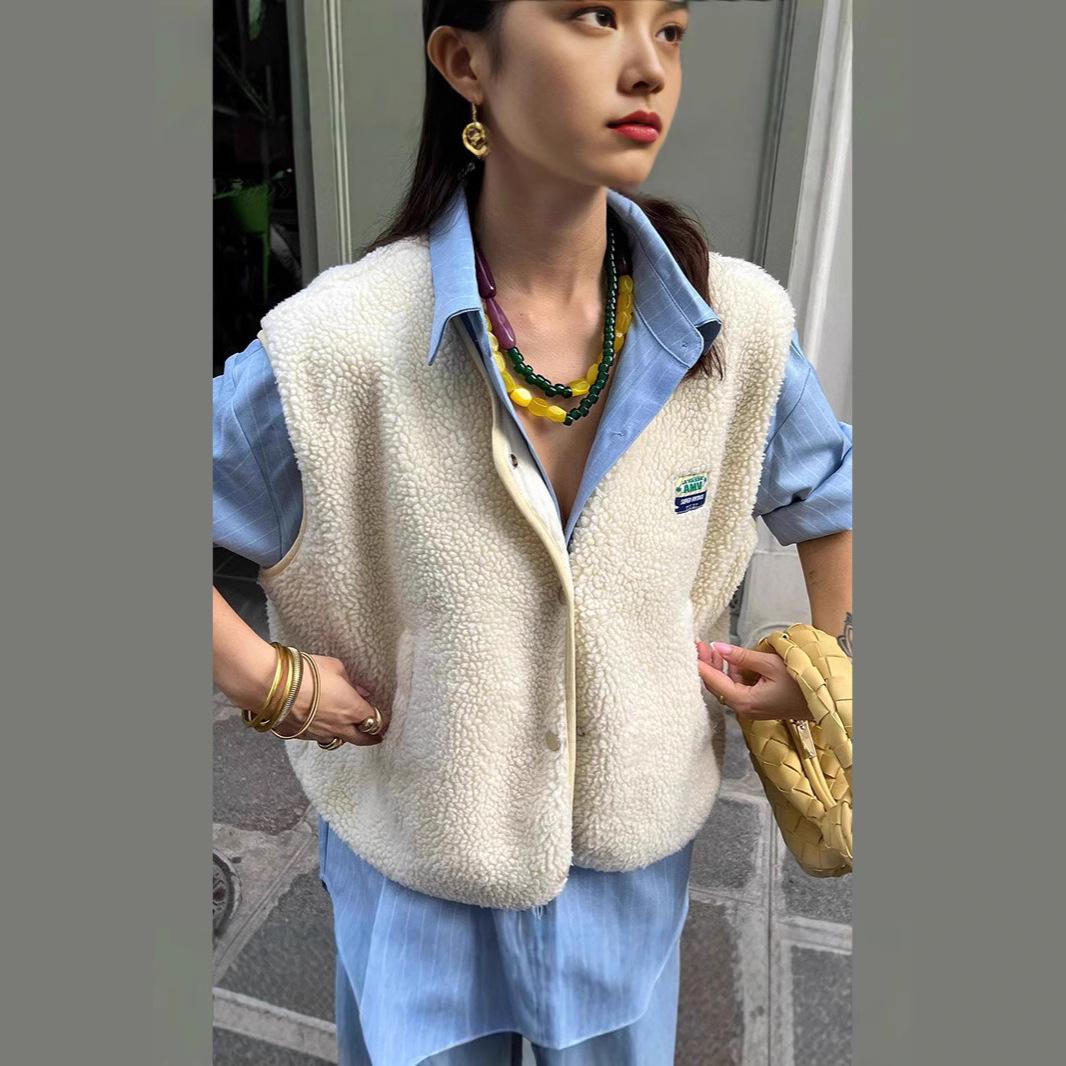 

Women s Sleeveless Wool Vest - European & American Spring/Autumn Fashion, Loose Single-Breasted Design Large бежевий