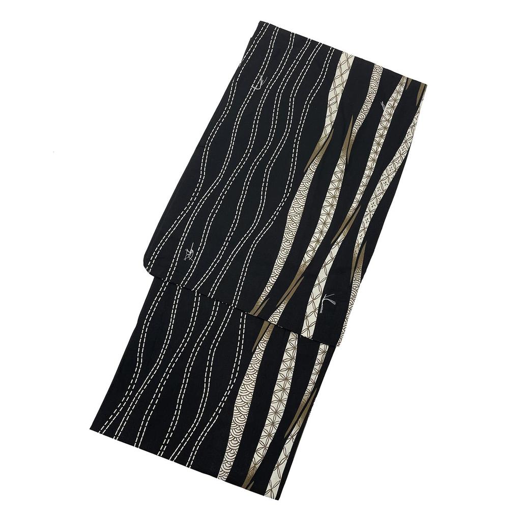 Fuuka Yukata Set Includes Waist and Geta Brown with a Staggered Size M Square Z3211AMB253 Men's (4 Pieces) - Obi, Cord, (Geta Clogs) - Stripe, (Waist