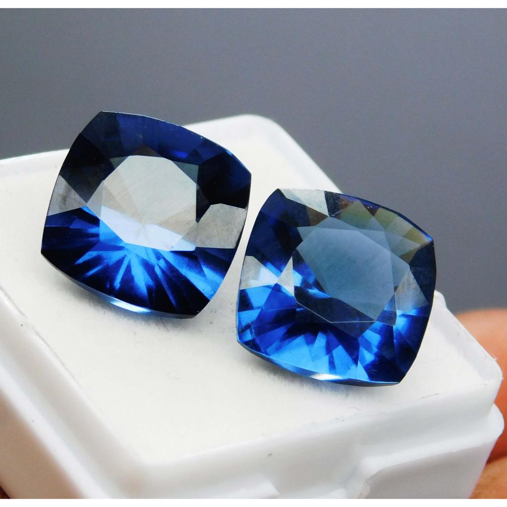 Square Cushion Cut Blue Natural SAPPHIRE 20 Ct Loose Gemstone Pair CERTIFIED A-5182