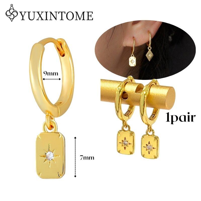 YUXINTOME 925 Silver Ear Needle Zircon Hoop gold Earrings For Women Square Plate Pendant Cutout Heart Earrings Fashion Jewelry