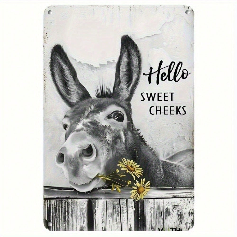 

Metal Wall Art Poster, Donkey Sunflower Decor for Bathroom, Retro Kitchen Print 20x30 cm