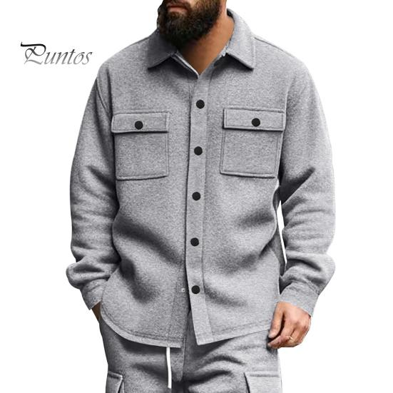 Autumn Coat Men Jacket Lapel Long Sleeve Single Breasted Casual Comfortable with Flap Pockets Solid Color Spring Versatile Outerwear