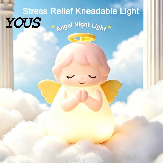 Adjustable Brightness Night Lamp Angel Tap Light, Squishy Bedside Lamp, 7 Color Changing 3?Level Dimmable LED Ambient USB Charging Light with